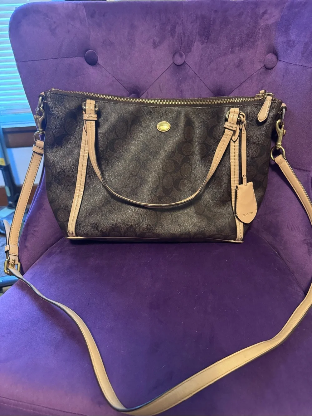 Coach Brown and Tan Logo Shoulder Bag